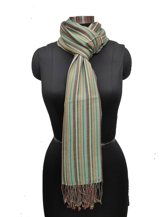 Pure Silk Stripe Jaquard Asstd Stole.
