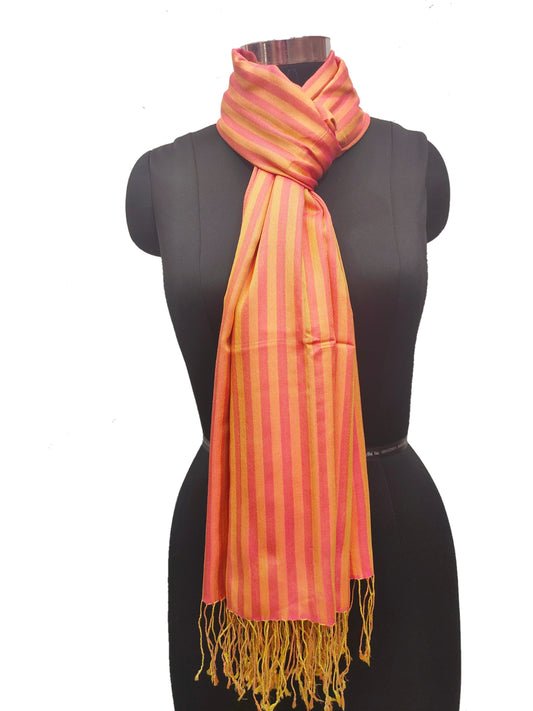 Pure Silk Stripe Jaquard Asstd Stole.